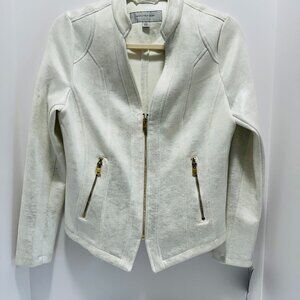 MARC NEW YORK Women's Ivory Silvery Faux Leather Jacket; Size: Small (S)